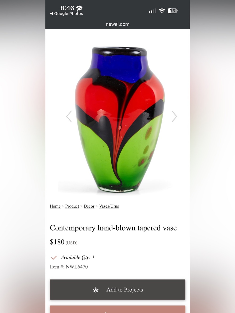 Flower vase ( US$ 180 online)